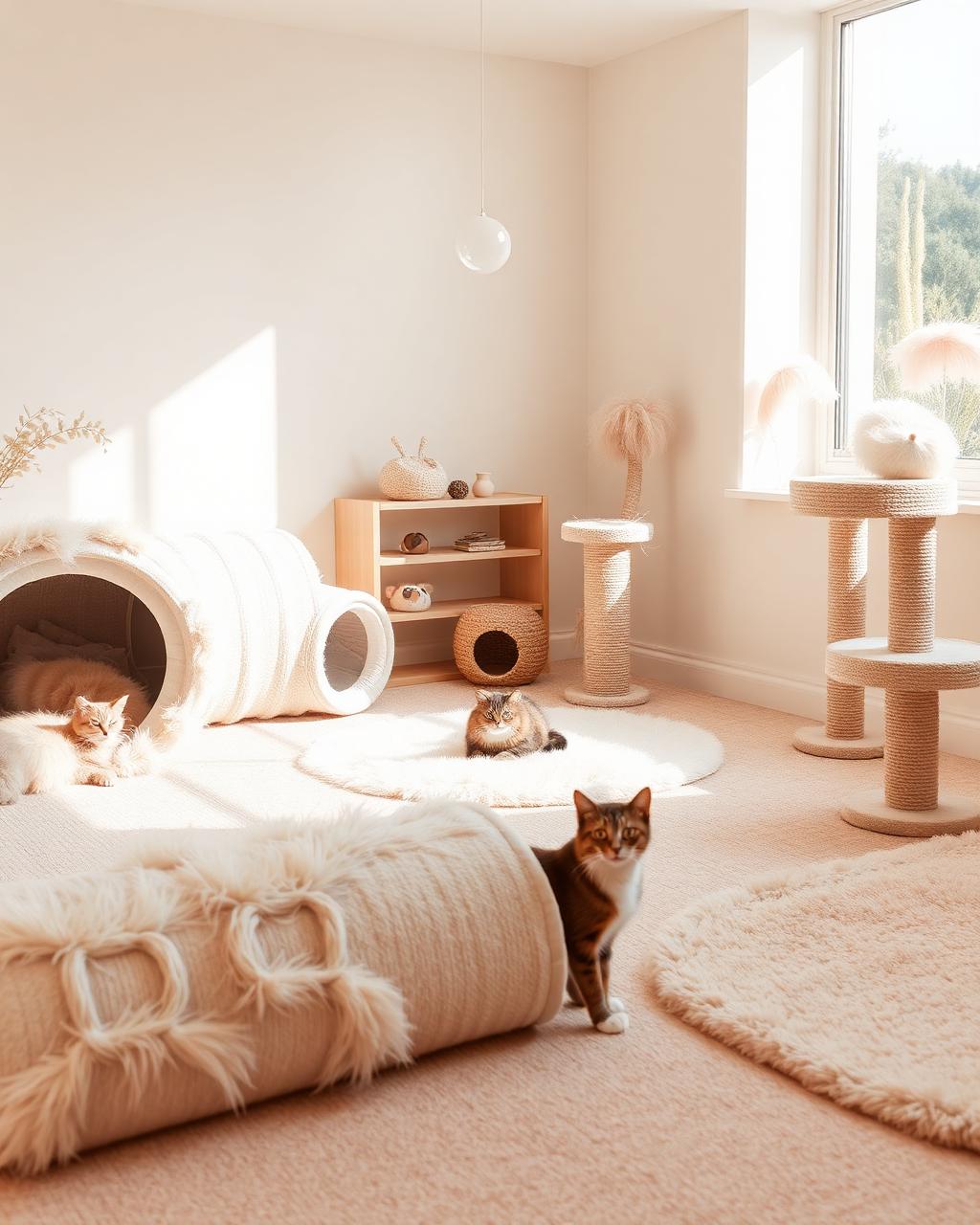 Sala de brincadeiras iluminada, exclusiva para gatos